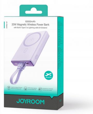 Joyroom powerbank JR-PBM01 10000mAh 20W 1x USB-C 2x Lightning purpurs + kabelis