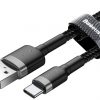 USB-A / USB-C kabelis Baseus Cafule CATKLF-BG1 100cm 3A QC 3.0 BLACK/GREY IN Nylon apvalkā