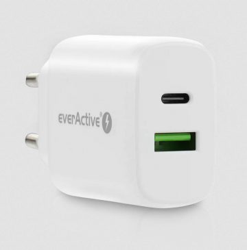 everActive SC-370Q 25W 1xUSB-C 1xUSB-A PD PPS tīkla lādētājs everActive SC-370Q 25W 1xUSB-C 1xUSB-A PD PPS tīkla lādētājs
