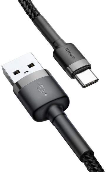 USB-A / USB-C kabelis Baseus Cafule CATKLF-CG1 200cm 2A QC 3.0 BLACK/GREY IN nailono apvalkalas