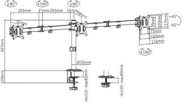 Шарнирное крепление для стола для 3 мониторов Spacetronik SPA-130 Шарнирное крепление для стола для 3 мониторов Spacetronik SPA-130