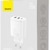 Baseus kompaktne kiirlaadija CCXJ-E02 30W 2x USB-A 1x USB-C PD 3.0 QC 3.0 VALGE