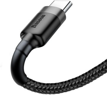 USB-A / USB-C kabelis Baseus Cafule CATKLF-AG1 50cm 3A QC 3.0 BLACK/GREY IN Nylon apvalkā