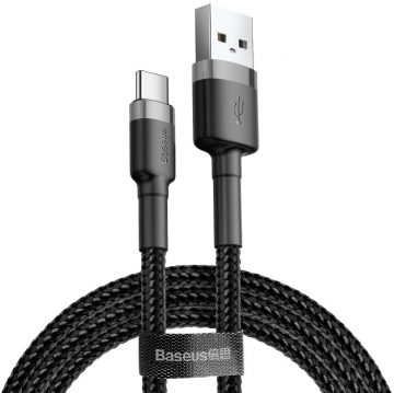 USB-A / USB-C kabelis Baseus Cafule CATKLF-UG1 300cm 3A QC 3.0 BLACK/GREY IN Nylon apvalkā