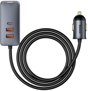 Автомобильное зарядное устройство Baseus Share Together 120 Вт 3 А 3x USB-A 1x USB-C PD 20 Вт QC 3.0 на кабеле