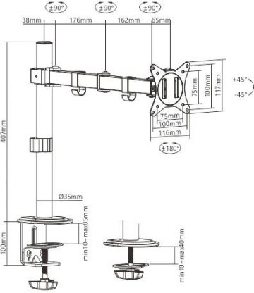 Grozāms galda stiprinājums 1 monitoram Spacetronik SPA-112