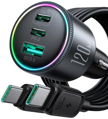 Joyroom autolaadija JR-CCN07 120W 5.0A PD 3.0 QC 3.0 1x USB-A 2x USB-C + kaabel