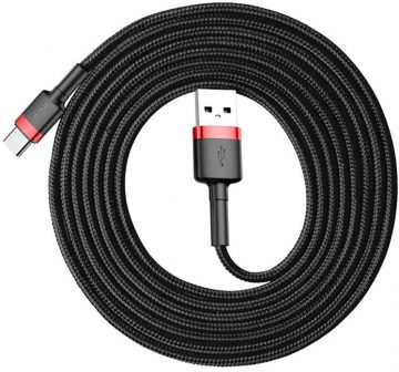 USB-A / USB-C KABELIS Baseus Cafule CATKLF-C91 200cm 2A QC 3.0 BLACK/RED KABELIS