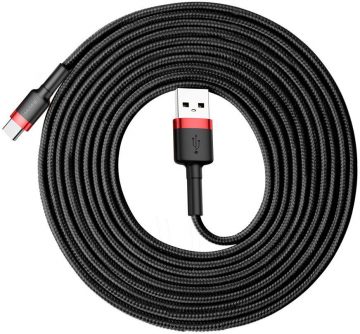 USB-A / USB-C KABELIS Baseus Cafule CATKLF-U91 300cm 2A QC 3.0 melns / sarkans kabelis