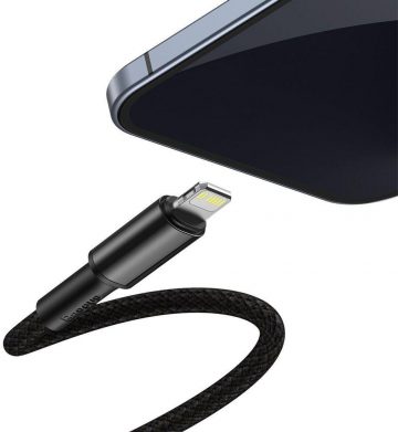 Кабель USB-C/Lightning для iPhone Baseus Cafule CATLGD-A01, 2 м, 20 Вт, PD, быстрая зарядка, черный, с чехлом