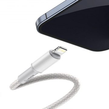 Кабель USB-C/Lightning для iPhone Baseus Cafule CATLGD-A02, 2 м, 20 Вт, PD, быстрая зарядка, белый, в чехле