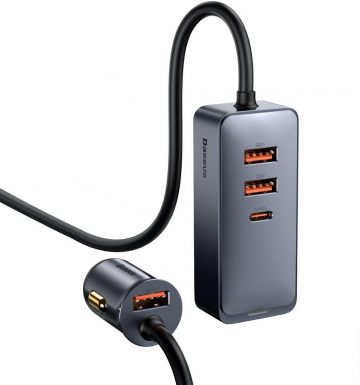Автомобильное зарядное устройство Baseus Share Together 120 Вт 3 А 3x USB-A 1x USB-C PD 20 Вт QC 3.0 на кабеле