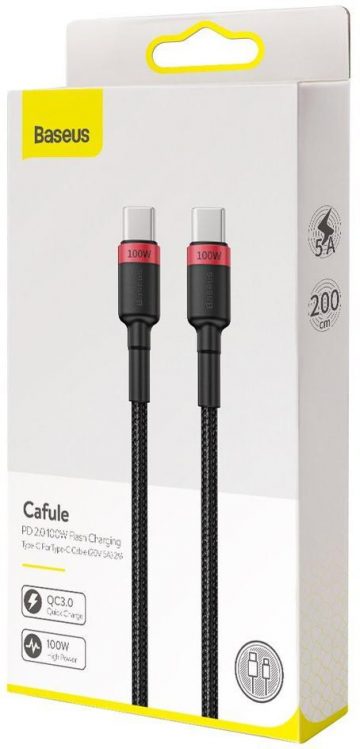 USB-C / USB-C kabelis Baseus Cafule CATKLF-AL91 200cm 100W 5A PD 2.0 QC 3.0 BLACK IN COVER