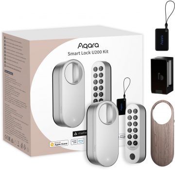 Sidabrinės spalvos „Aqara Smart Lock U200“ rinkinys, „HomeKit“, siūlas, „Bluetooth 5.1“, NFC