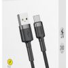 USB-A / USB-C kabelis Baseus Cafule CATKLF-CG1 200cm 2A QC 3.0 BLACK/GREY IN nailono apvalkalas