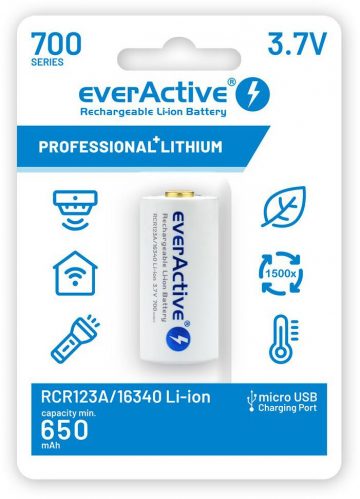 Аккумуляторная батарея 16340 / R-CR123 3,7 В everActive 700 мАч (1 шт.) с защитой Аккумуляторная батарея 16340 / R-CR123 3,7 В everActive 700 мАч (1 шт.) с защитой