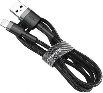 USB-A / Lightning iPhone kabelis Baseus Cafule CALKLF-AG1 50cm Apple 2.4A BLACK/GREY KABELIS