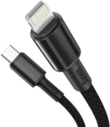 Кабель USB-C/Lightning для iPhone Baseus Cafule CATLGD-A01, 2 м, 20 Вт, PD, быстрая зарядка, черный, с чехлом