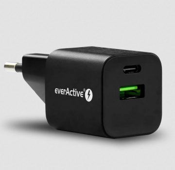 Сетевое зарядное устройство everActive GaN SC-390QB 30 Вт 1xUSB-C 1xUSB-A PD PPS