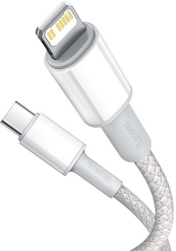 Кабель USB-C/Lightning для iPhone Baseus Cafule CATLGD-A02, 2 м, 20 Вт, PD, быстрая зарядка, белый, в чехле