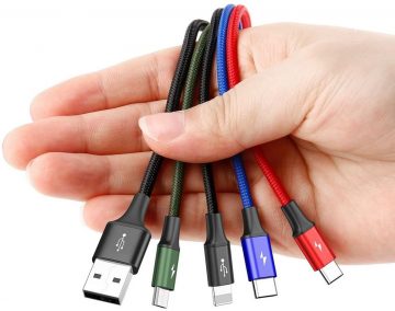 4in1 USB-A / valgustus iPhone 2x USB-C mikro-USB kaabel Baseus Cafule CA1T4-B01 1,2m 3,5A IN COVER