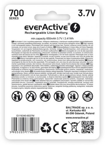 Аккумуляторная батарея 16340 / R-CR123 3,7 В everActive 700 мАч (1 шт.) с защитой Аккумуляторная батарея 16340 / R-CR123 3,7 В everActive 700 мАч (1 шт.) с защитой