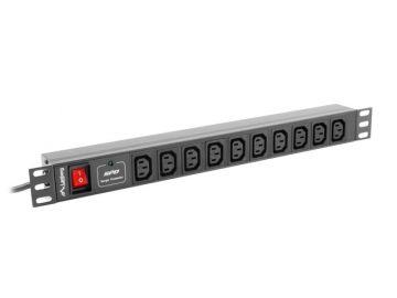 PDU RACK barošanas avots 1U 10A 10X IEC C13 2M BLACK C14 Lanberg