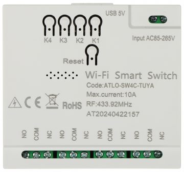 VIEDAIS PĀRSLĒGŠANAS SLĒDZIS ATLO-SW4C-TUYA Wi-Fi, Tuya Smart