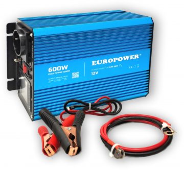 EUROPOWER SPRIEGUMA PĀRVEIDOTĀJS 12V DC / 230V AC 600W / 1200W TĪRS SINUSODSEUROPOWER SPRIEGUMA PĀRVEIDOTĀJS 12V DC / 230V AC 600W / 1200W TĪRS SINUSODS