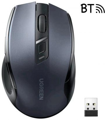 Ugreen MU006 bezvadu optiskā pele USB 2.4GHz / Bluetooth 5.0 4000 DPI - melnaUgreen MU006 bezvadu optiskā pele USB 2.4GHz / Bluetooth 5.0 4000 DPI - melna