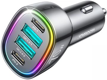 Joyroom 70W automašīnas lādētājs ar 4 portiem: 2 x USB C, 2 x USB melnsJoyroom 70W automašīnas lādētājs ar 4 portiem: 2 x USB C, 2 x USB melns