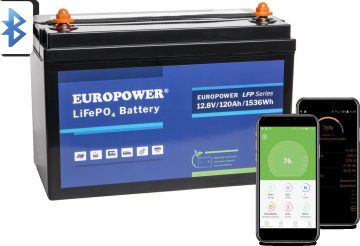 EUROPOWER LFP serijos LiFePO4 baterija 12,8V 120Ah Bluetooth, šildymo kilimėlis (eksploatavimo trukmė ~ 2000 ciklų)
