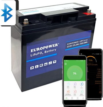 EUROPOWER LFP sērijas LiFePO4 akumulators 12,8 V 25,2 Ah Bluetooth (kalpošanas laiks ~ 2000 cikli)EUROPOWER LFP sērijas LiFePO4 akumulators 12,8 V 25,2 Ah Bluetooth (kalpošanas laiks ~ 2000 cikli)