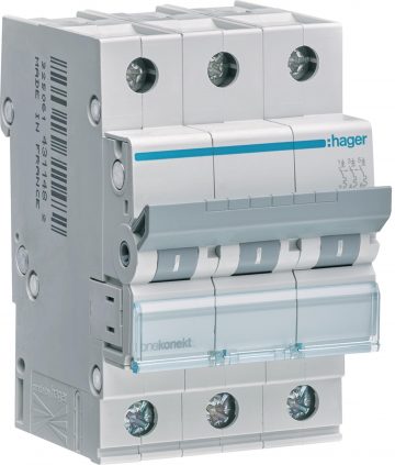 Automātiskais slēdzis 6kA, C, 25A, 3P, C25 Hager MCN325EAutomātiskais slēdzis 6kA, C, 25A, 3P, C25 Hager MCN325E