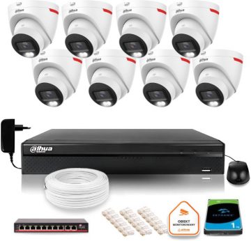 Комплект IP-мониторинга DAHUA из 8 уличных камер WizColor 2K 30 м