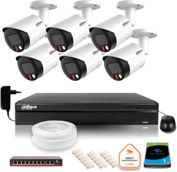 Dahua IP surveillance kit 6 FullHD cameras with two-color night lighting