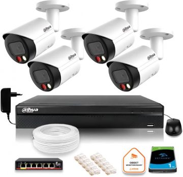 Dahua IP surveillance kit 4 FullHD cameras with two-color night lighting