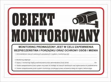 PVC zīme uzraugāmam objektam ar GDPR 35x25 cmPVC zīme uzraugāmam objektam ar GDPR 35x25 cm