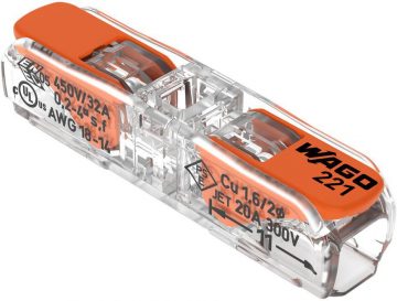 Universāls ātrais savienotājs LĪNIJA/VADS 2x 0,2-4 mm2 WAGO 221-2411 (60 gab. iepakojumā)Universāls ātrais savienotājs LĪNIJA/VADS 2x 0,2-4 mm2 WAGO 221-2411 (60 gab. iepakojumā)