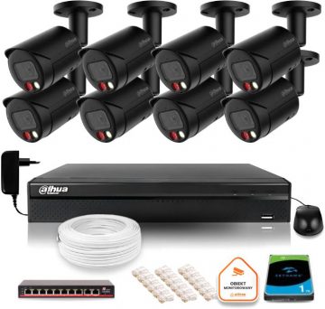 Dahua 4MPx 2K IP novērošanas komplekts 8 melnas āra kameras ar 1TB diskuDahua 4MPx 2K IP novērošanas komplekts 8 melnas āra kameras ar 1TB disku