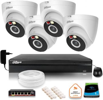 Dahua IP uzraudzības komplekts 2MPx 4 āra kameras IR LED apgaismojums 30mDahua IP uzraudzības komplekts 2MPx 4 āra kameras IR LED apgaismojums 30m