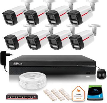 DAHUA IP monitoringa komplekts 8 āra LED kameras 50m WizColor 2KDAHUA IP monitoringa komplekts 8 āra LED kameras 50m WizColor 2K
