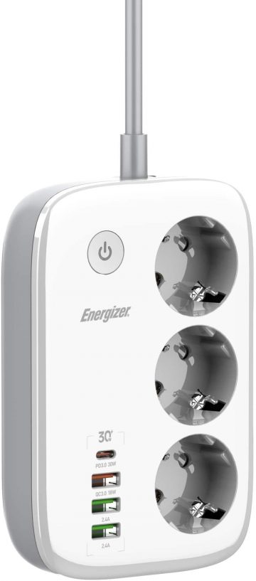 „Energizer Smart Power Supply“ su „Wi-Fi“ ir programa 3x SCHUKO 3x USB-A 1x USB-C 2500W 10A 2M CableEnergizer Smart maitinimo šaltinis su Wi-Fi ir programa 3x SCHUKO 3x USB-A 1x USB-C 2500W 10A 2M Cable