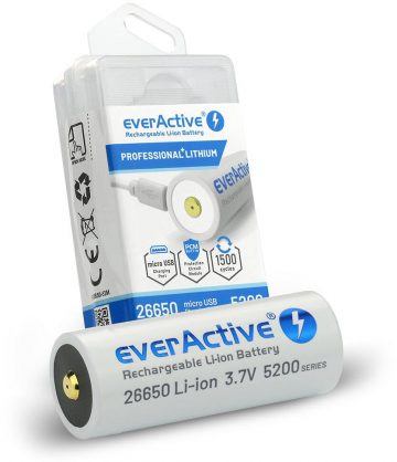 Аккумулятор 26650 литий-ионный 3,7 В everActive 5200 мАч micro USB (1 шт.) с защитой Аккумулятор 26650 литий-ионный 3,7 В everActive 5200 мАч micro USB (1 шт.) с защитой