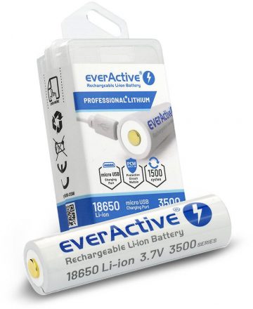 Аккумулятор 18650 литий-ионный 3,7 В everActive 3500 мАч (1 шт.) micro-USB с защитой Аккумулятор 18650 литий-ионный 3,7 В everActive 3500 мАч (1 шт.) micro-USB с защитой