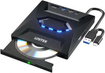 Unitek ārējais DVD/CD ierakstītājs, 5 Gbps USB centrmezgls, SD karšu lasītājs T1037A01Unitek ārējais DVD/CD ierakstītājs, 5 Gbps USB centrmezgls, SD karšu lasītājs T1037A01