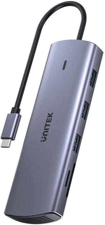 Unitek centrmezgls 9in1 USB C Gigabit Ethernet HDMI VGA 3x USB A karšu lasītājs PD 100WUnitek centrmezgls 9in1 USB C Gigabit Ethernet HDMI VGA 3x USB A karšu lasītājs PD 100W