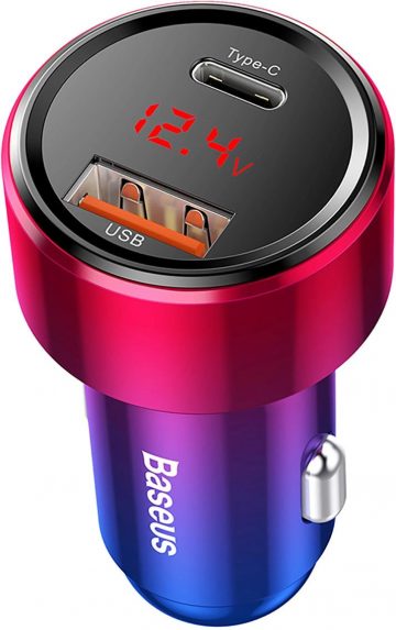 Baseus Magic Series PPS automašīnas lādētājs USB-C/USB-A 45W rozā-zilsBaseus Magic Series PPS automašīnas lādētājs USB-C/USB-A 45W rozā-zils