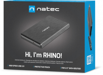 Ārējais diska korpuss Natec Rhino SATA 2,5 collu USB 2.0 Slim, melns