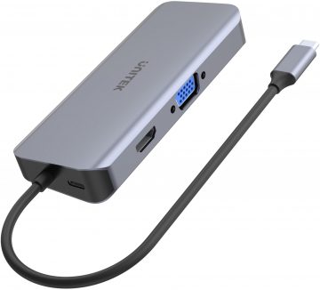 Unitek USB-C 3xUSB 3.1 PD HDMI SD VGA RJ45 USB centrmezgls Unitek USB-C 3xUSB 3.1 PD HDMI SD VGA RJ45 USB centrmezgls